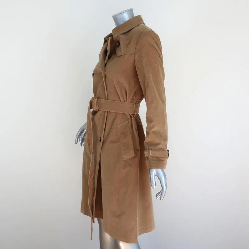 Burberry Corduroy Trench Coat Camel Size US 6 Double Breasted Jacket
