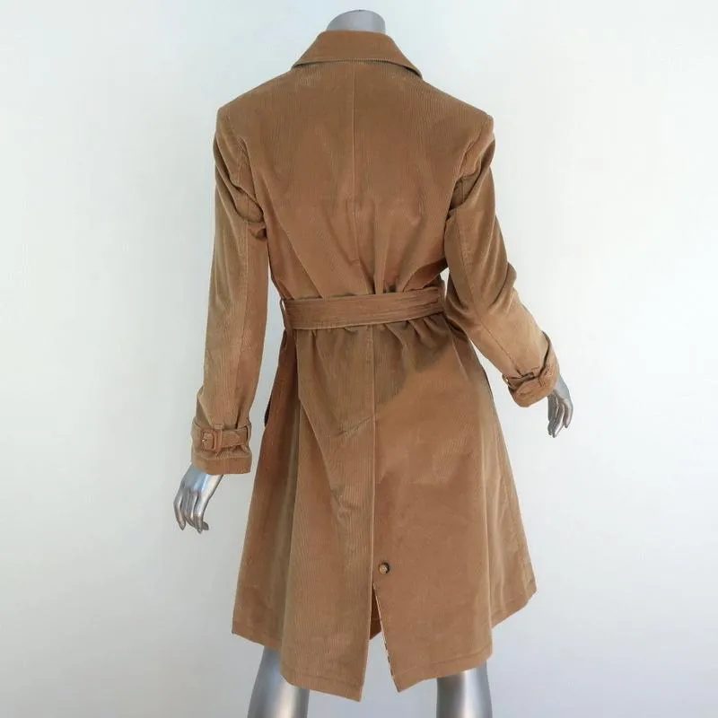Burberry Corduroy Trench Coat Camel Size US 6 Double Breasted Jacket