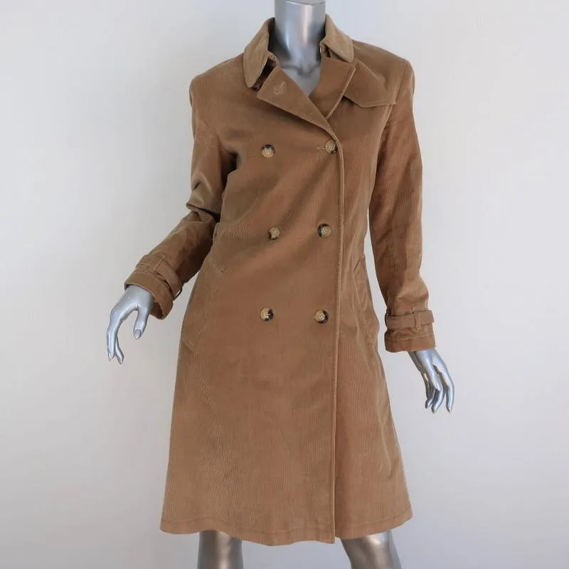 Burberry Corduroy Trench Coat Camel Size US 6 Double Breasted Jacket