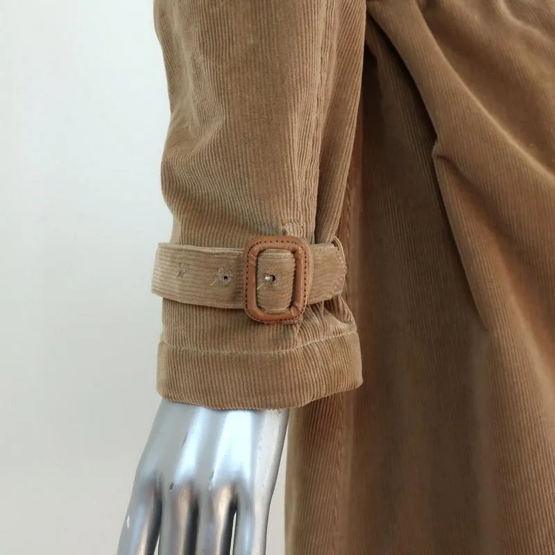 Burberry Corduroy Trench Coat Camel Size US 6 Double Breasted Jacket