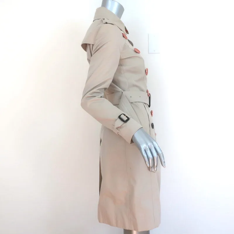 Burberry London Double Breasted Trench Coat Beige with Pink Buttons Size US 4