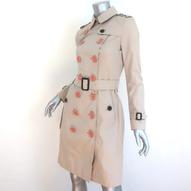 Burberry London Double Breasted Trench Coat Beige with Pink Buttons Size US 4
