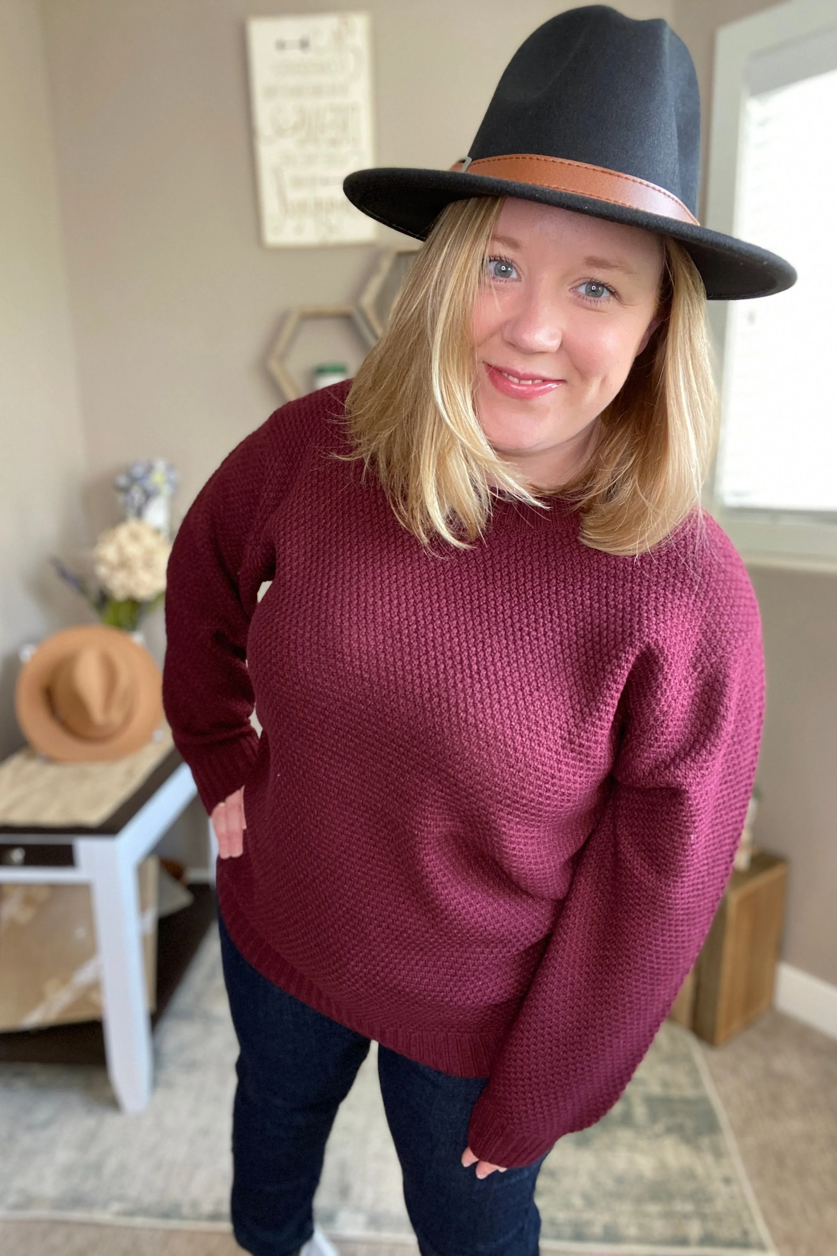 Burgundy Hi-Lo Long Sleeve Sweater
