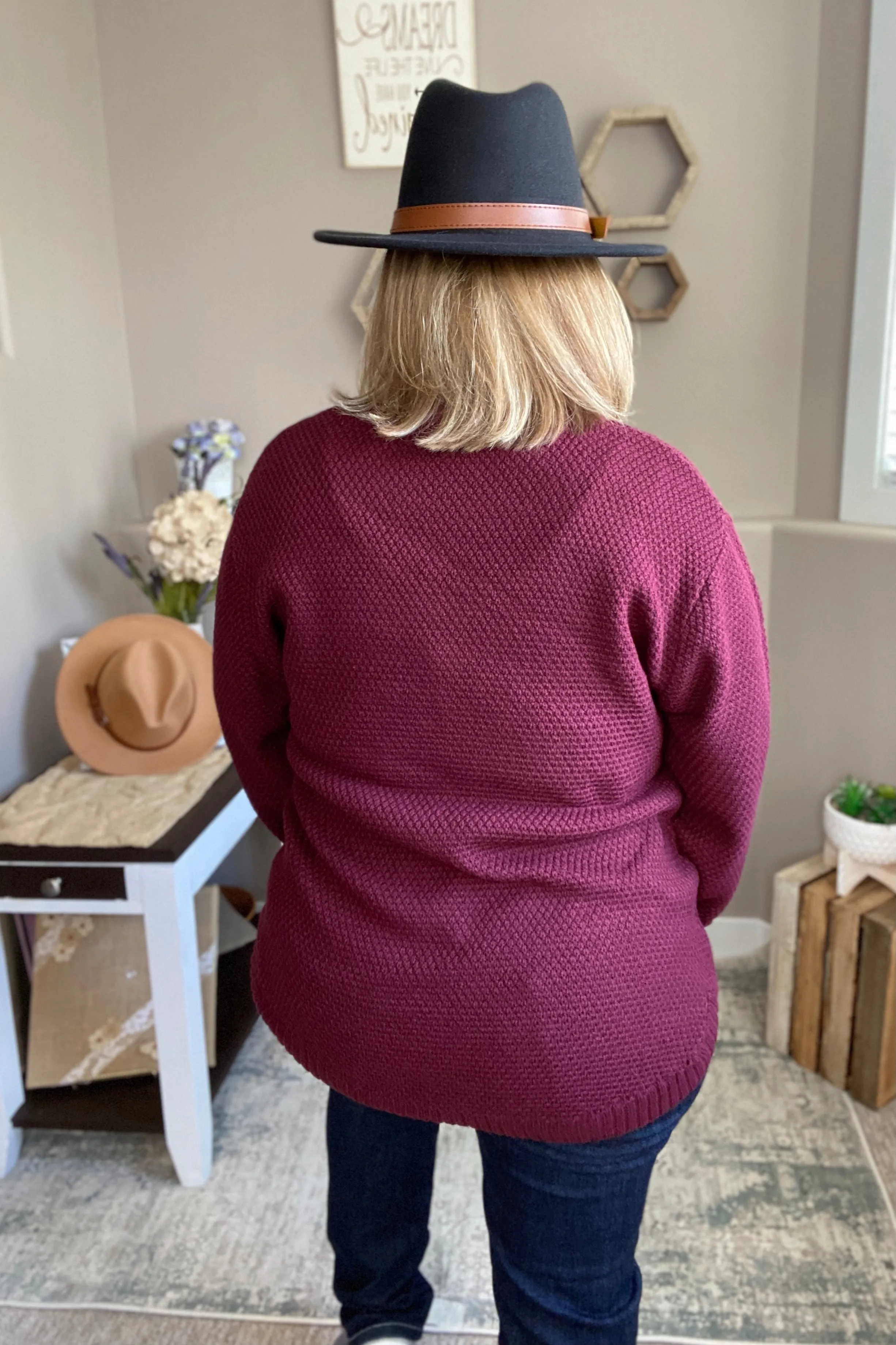 Burgundy Hi-Lo Long Sleeve Sweater