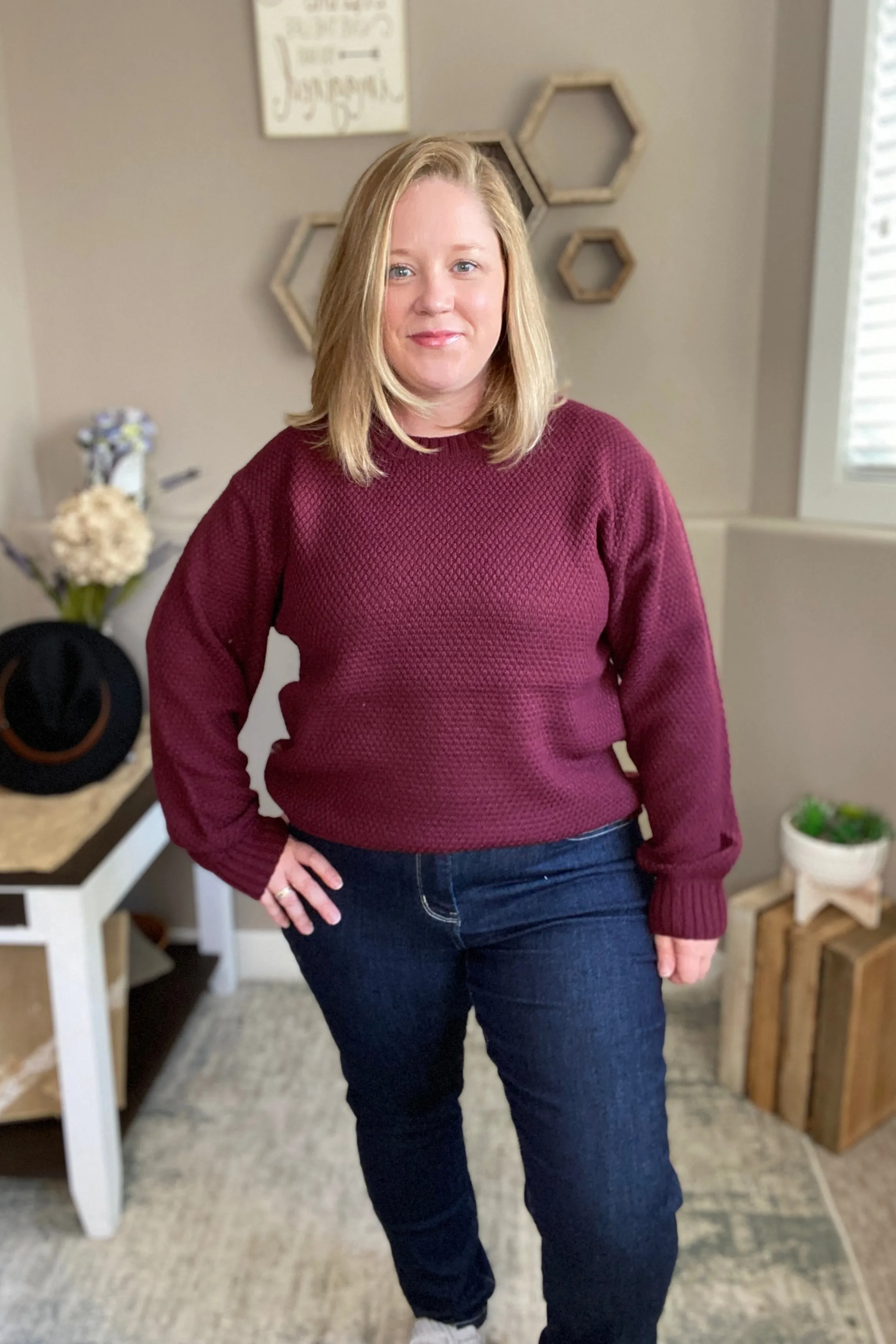 Burgundy Hi-Lo Long Sleeve Sweater