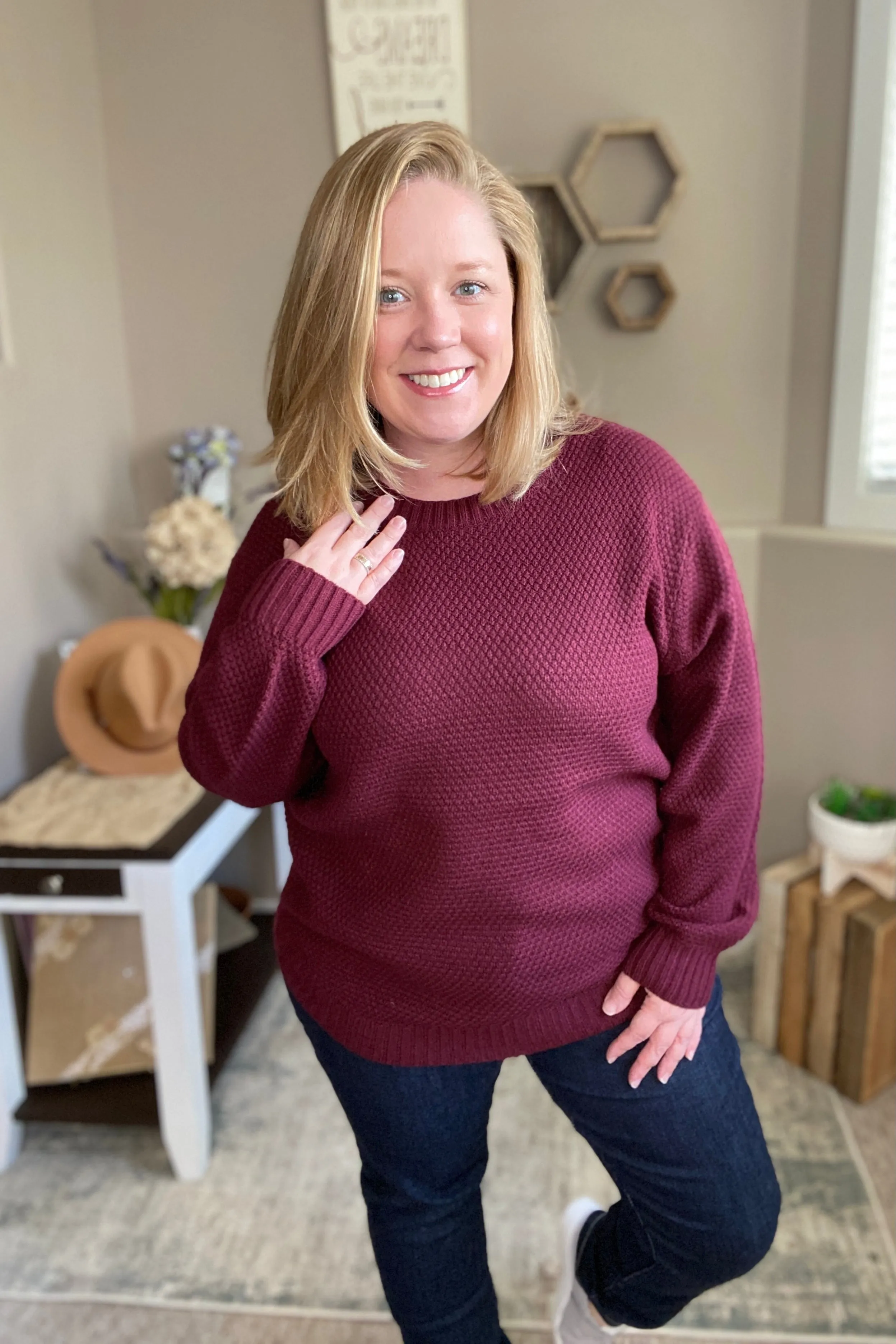 Burgundy Hi-Lo Long Sleeve Sweater