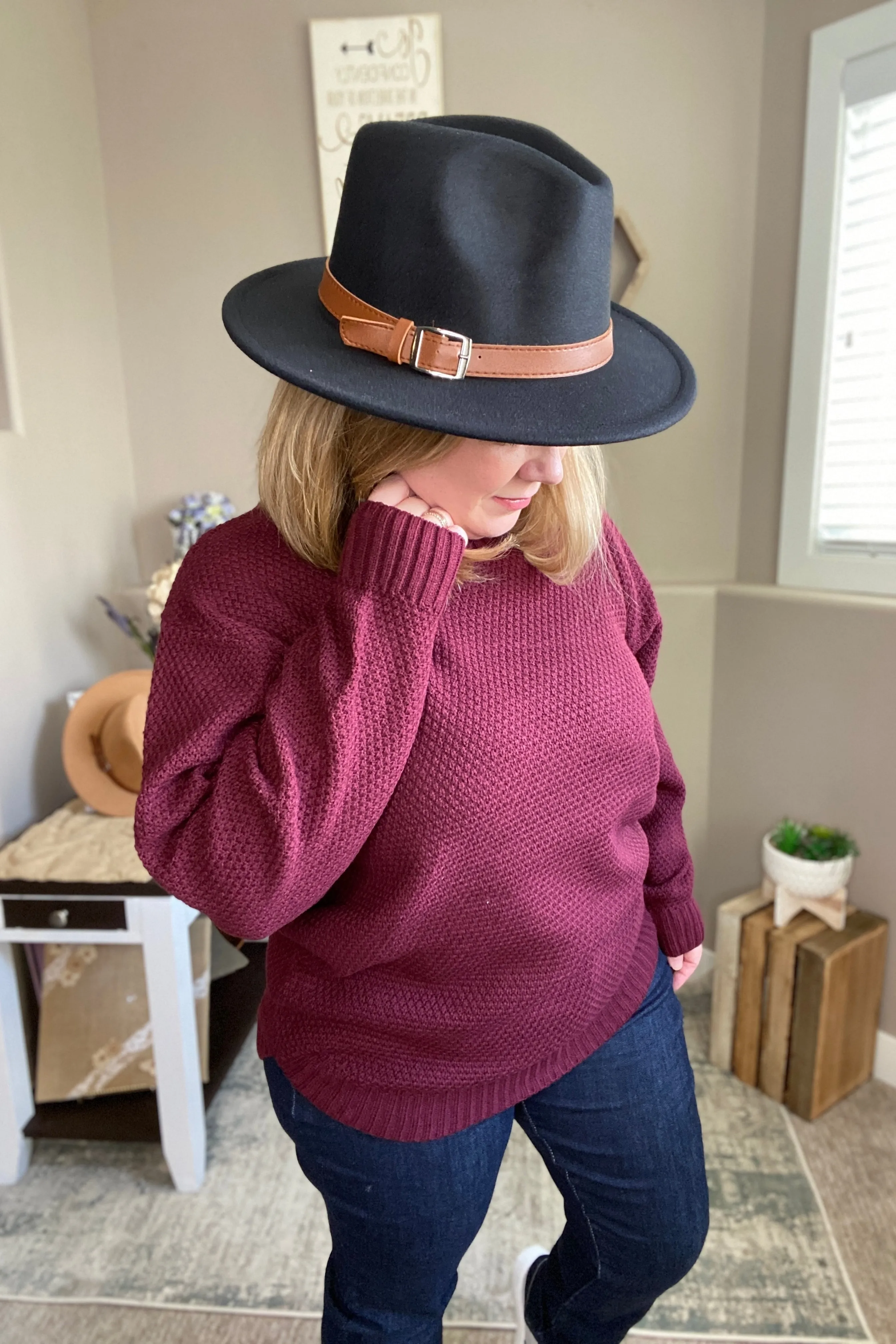 Burgundy Hi-Lo Long Sleeve Sweater