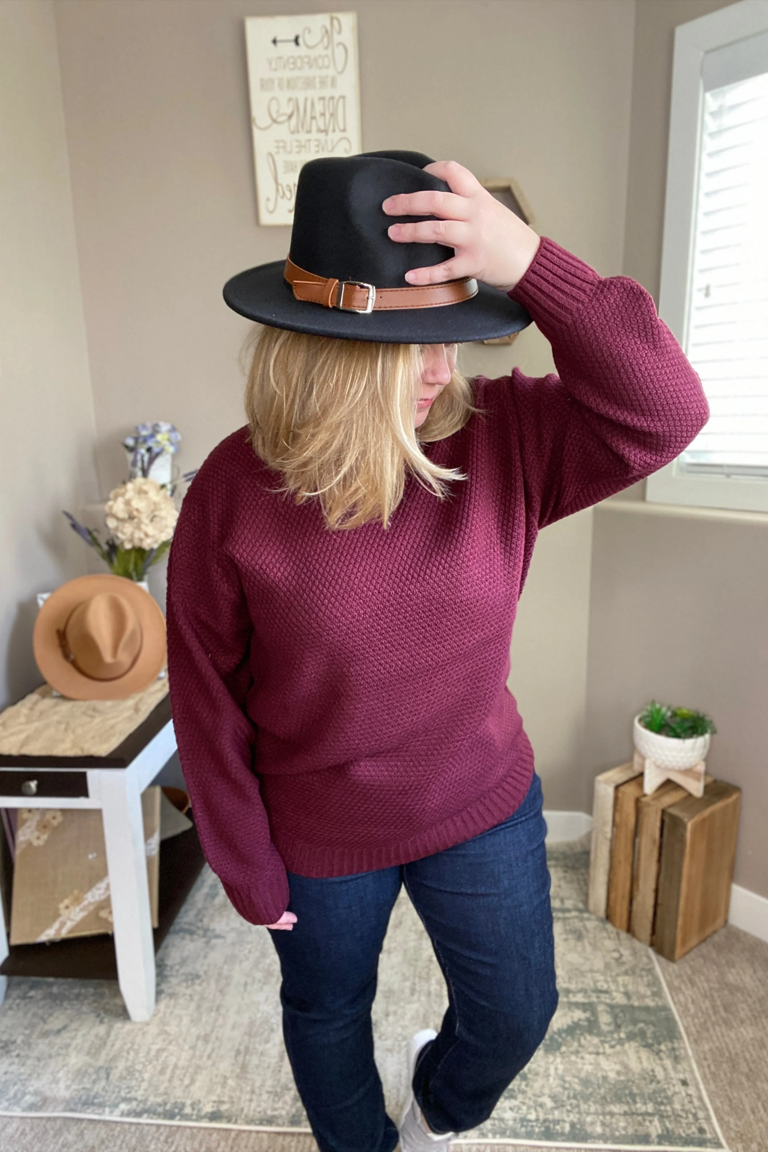 Burgundy Hi-Lo Long Sleeve Sweater