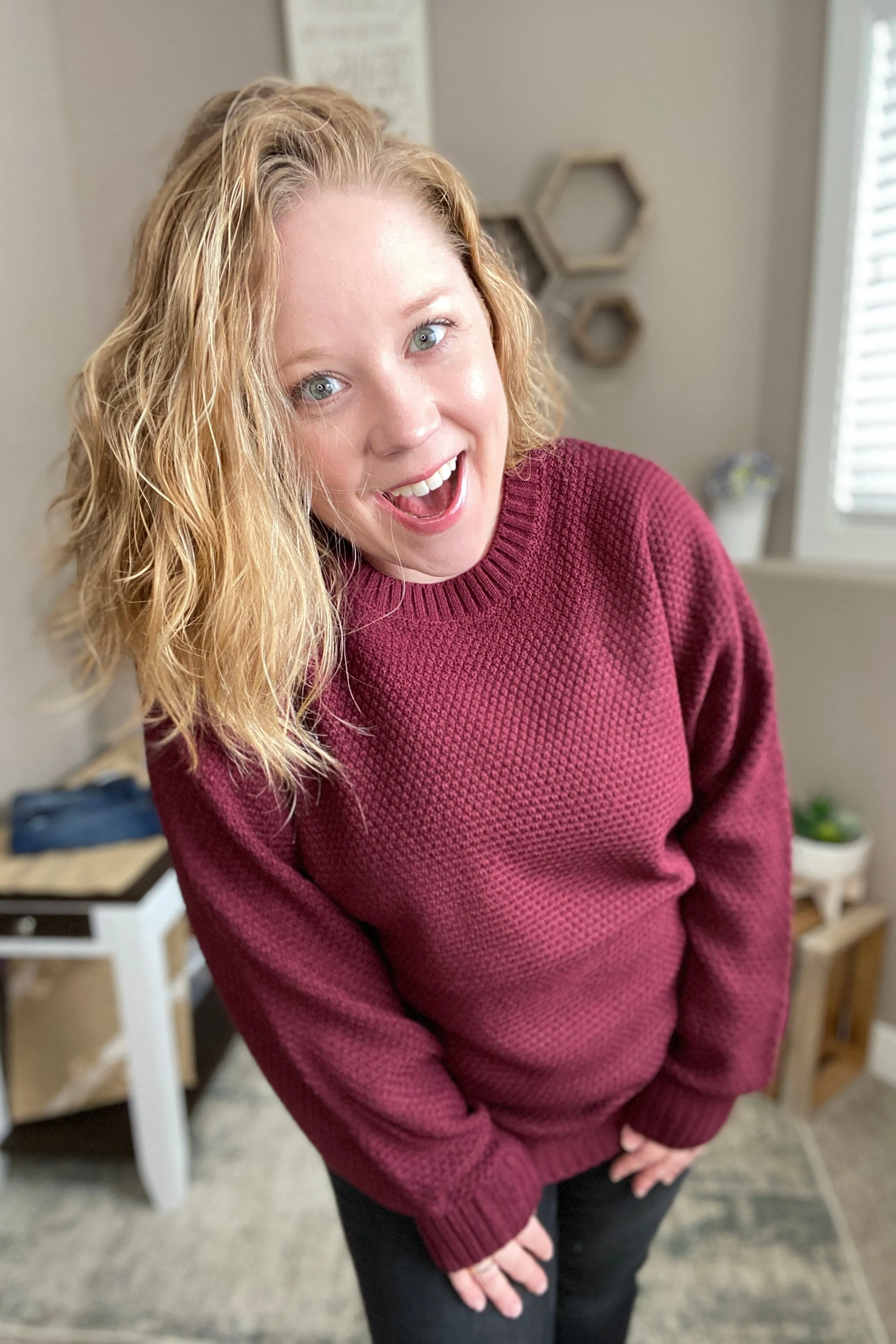 Burgundy Hi-Lo Long Sleeve Sweater