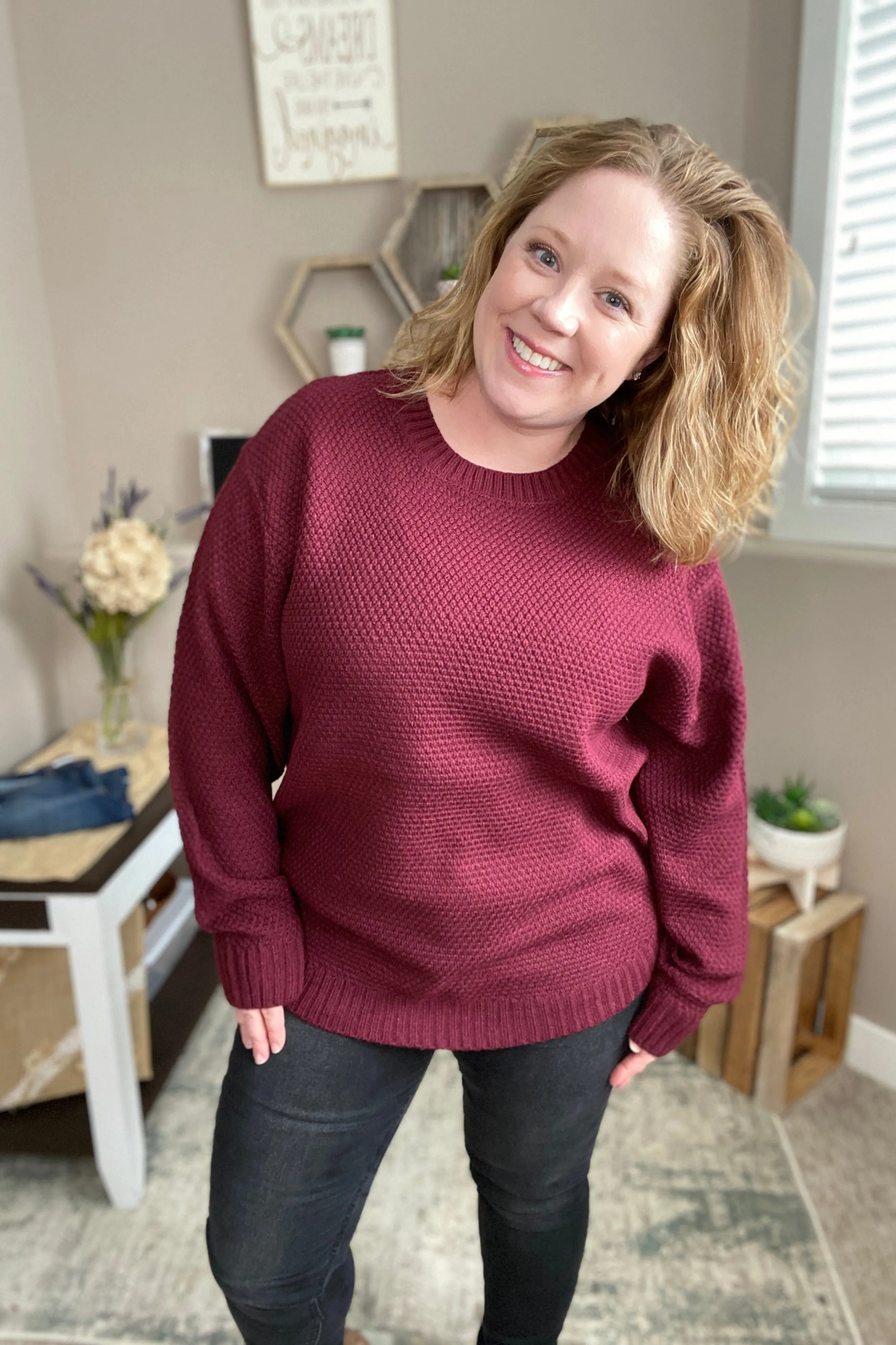 Burgundy Hi-Lo Long Sleeve Sweater