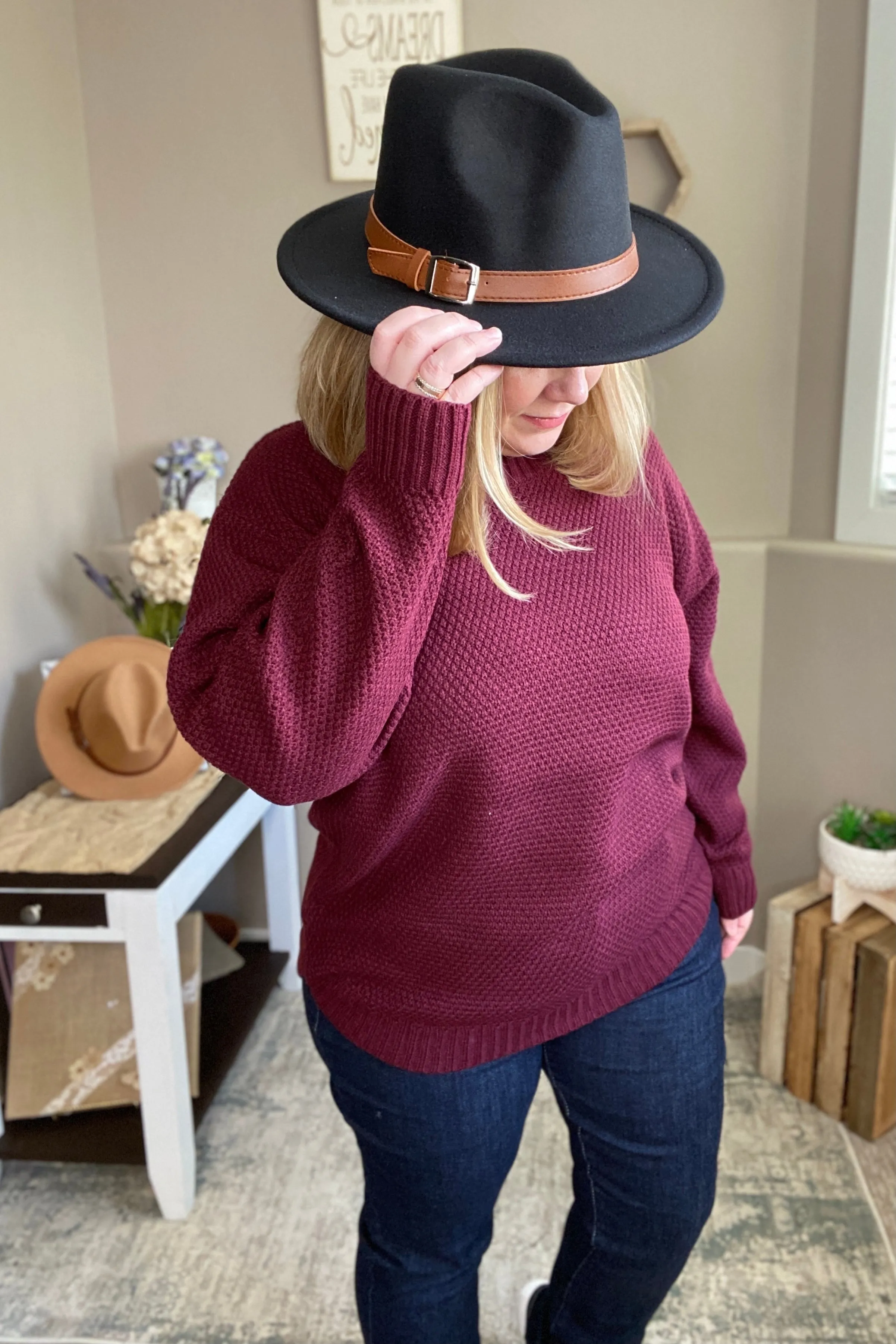 Burgundy Hi-Lo Long Sleeve Sweater