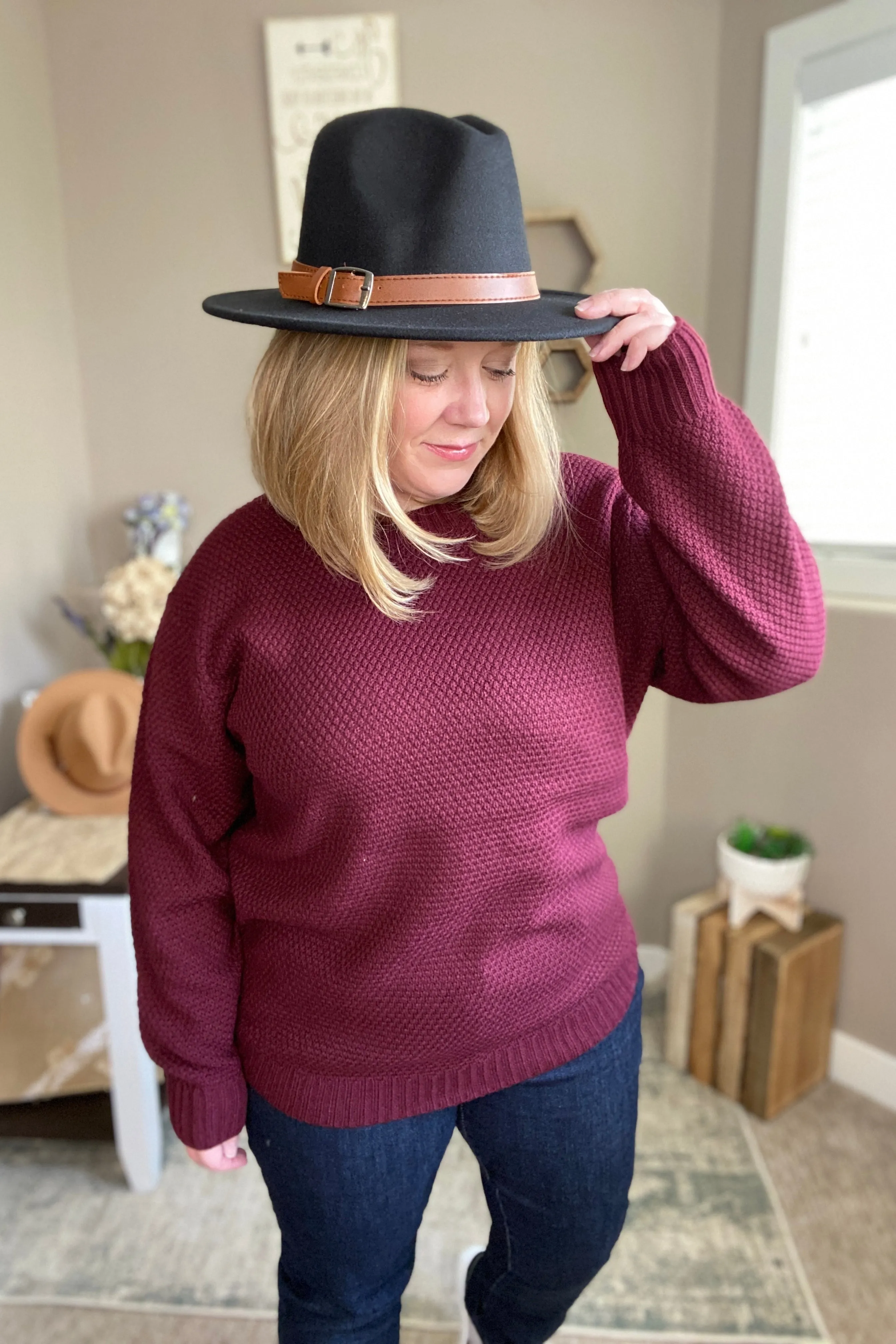 Burgundy Hi-Lo Long Sleeve Sweater