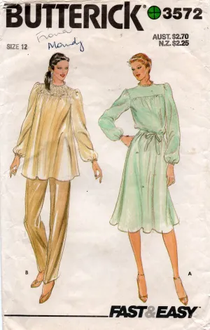 Butterick 3572 Womens Smock Dress & Tunic Top 1980s Vintage Sewing Pattern Size 12 Bust 34 inches