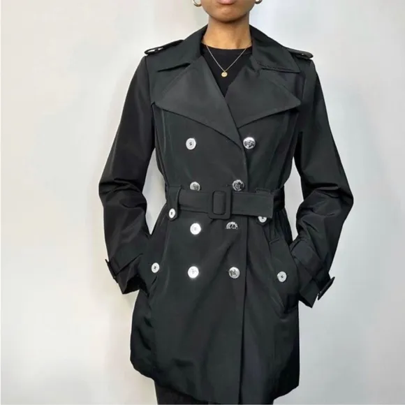 CALVIN KLEIN TRENDY TRENCH COAT WITH EXTERIOR POCKETS BELT | FALL WINTER PEACOAT