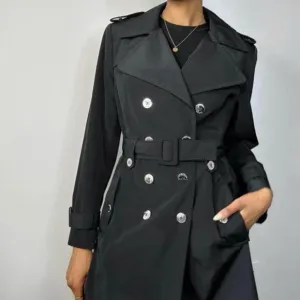 CALVIN KLEIN TRENDY TRENCH COAT WITH EXTERIOR POCKETS BELT | FALL WINTER PEACOAT