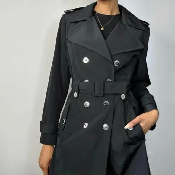CALVIN KLEIN TRENDY TRENCH COAT WITH EXTERIOR POCKETS BELT | FALL WINTER PEACOAT
