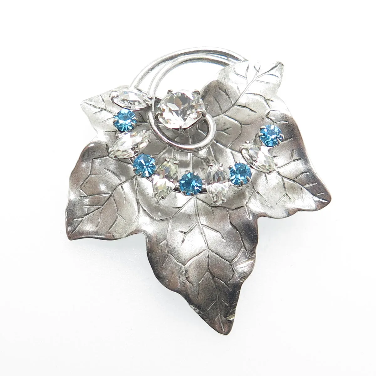 CARL ART 925 Sterling Silver Antique Art Deco Rhinestone Maple Leaf Pin Pendant