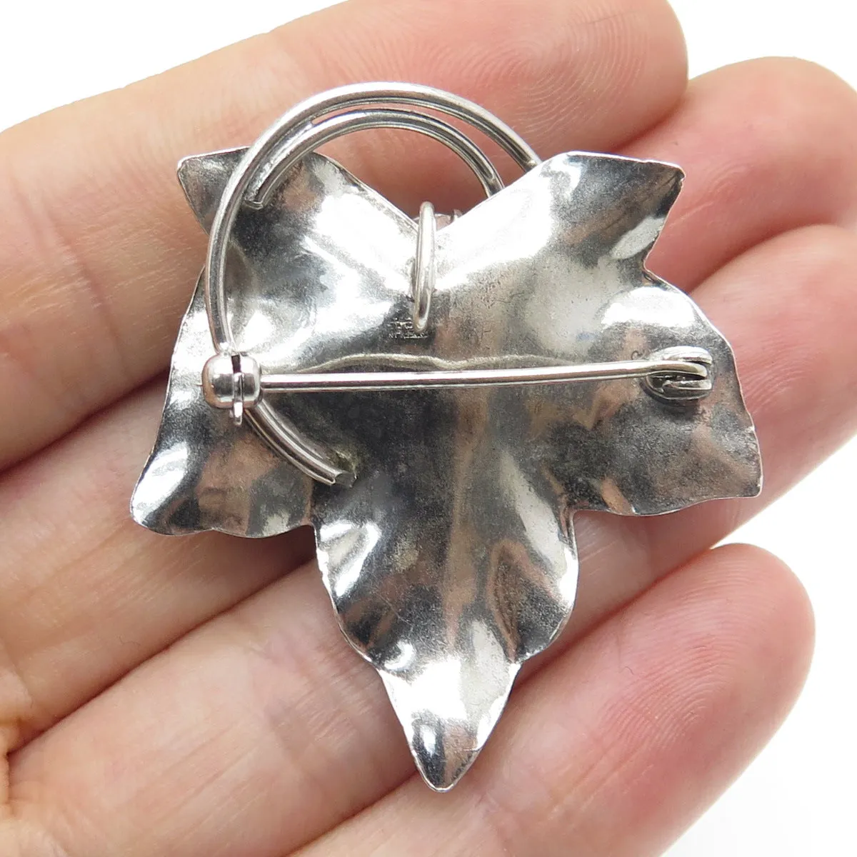 CARL ART 925 Sterling Silver Antique Art Deco Rhinestone Maple Leaf Pin Pendant
