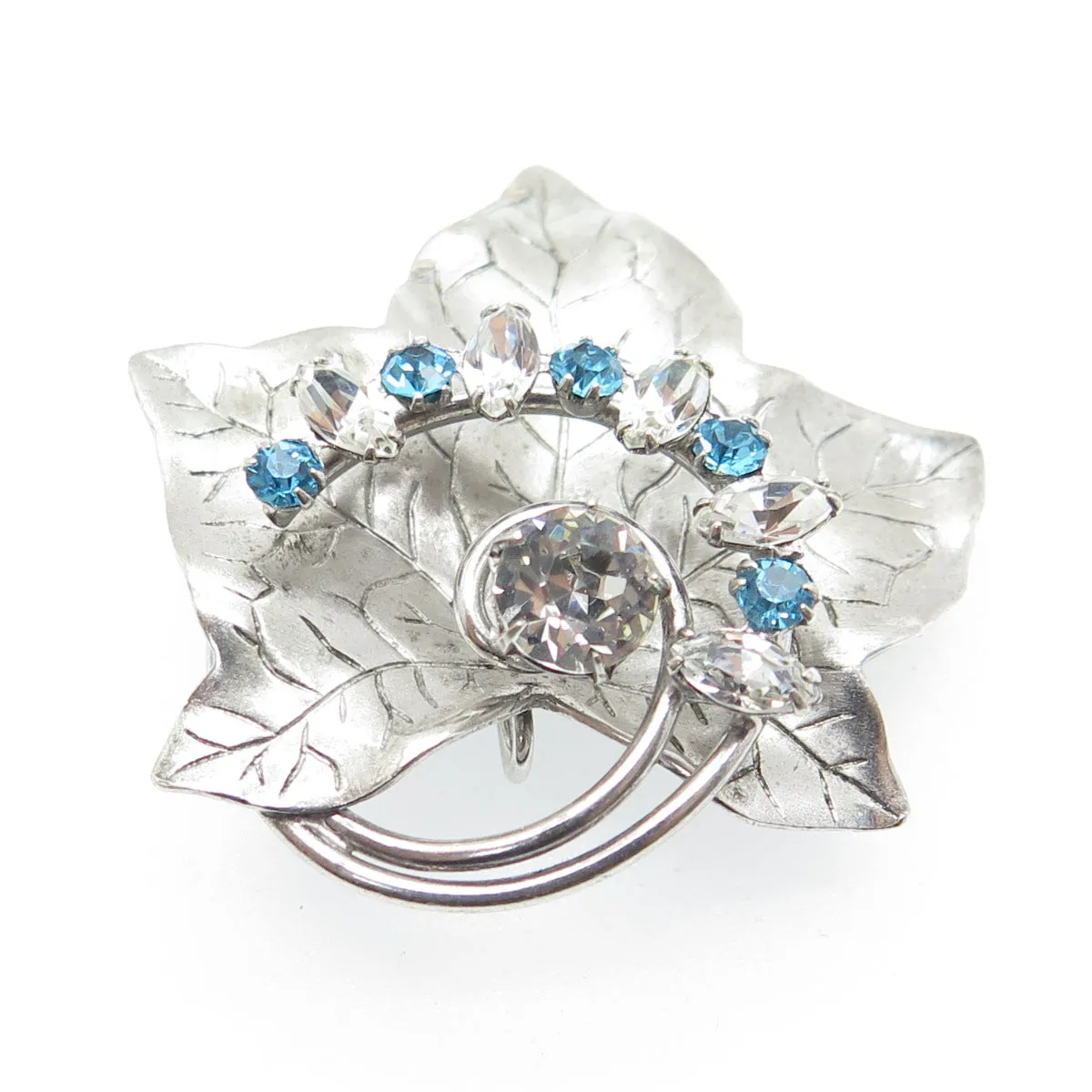 CARL ART 925 Sterling Silver Antique Art Deco Rhinestone Maple Leaf Pin Pendant