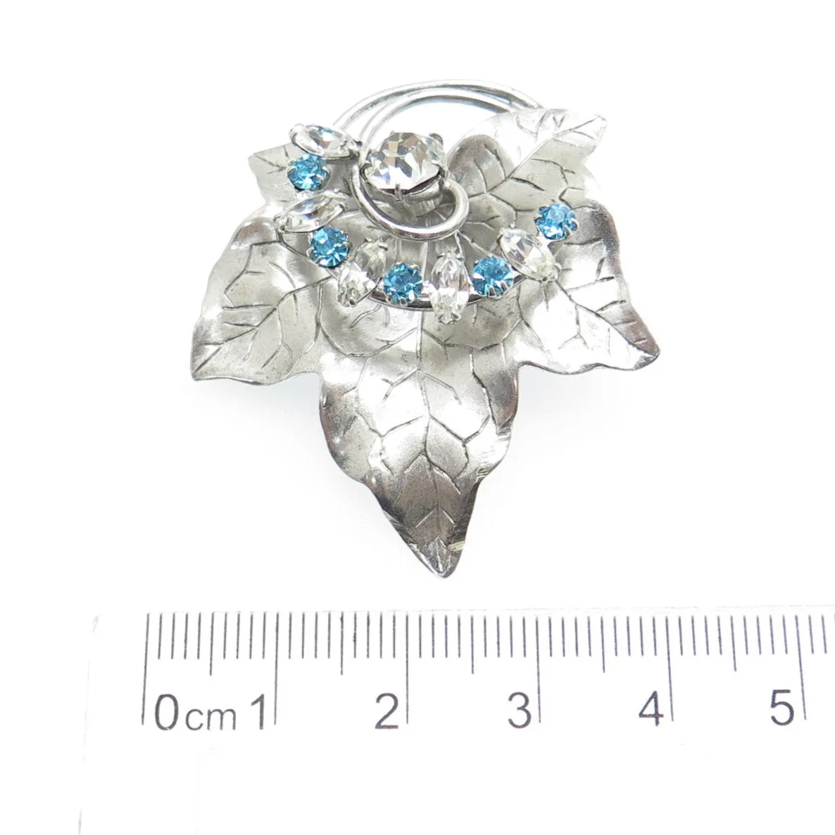 CARL ART 925 Sterling Silver Antique Art Deco Rhinestone Maple Leaf Pin Pendant