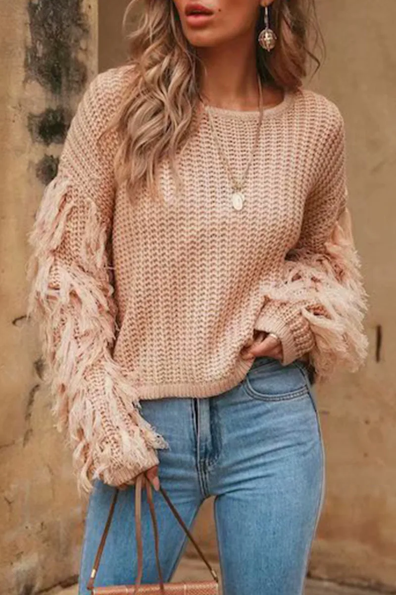 Casual Solid Tassel O Neck Sweaters(4 Colors)