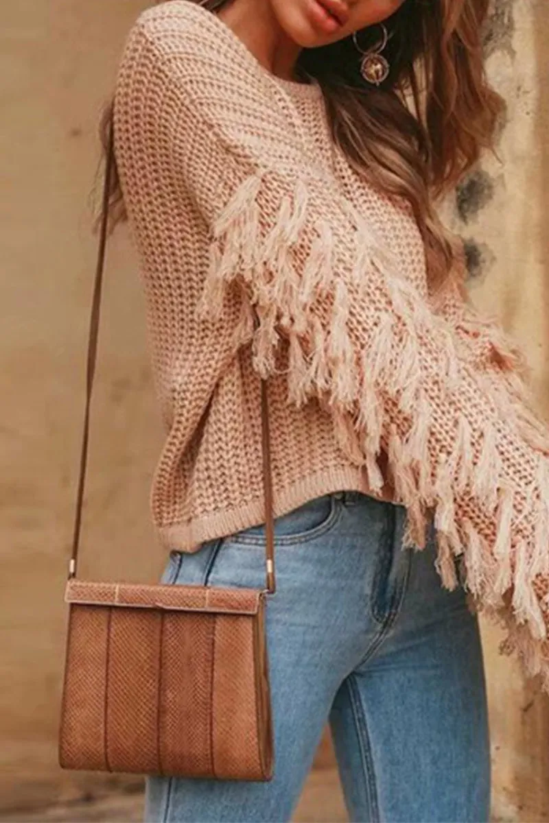 Casual Solid Tassel O Neck Sweaters(4 Colors)