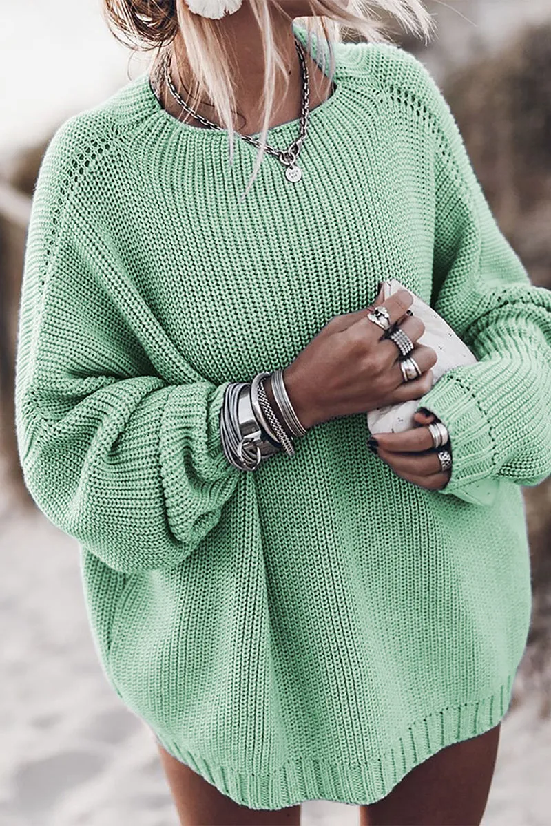 Casual Street Solid Color O Neck Sweaters(6 Colors)