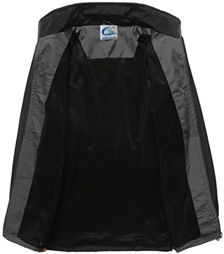 CBlue Men's Running Windbreaker Gym and Sports Tracksuit (Large, Black / Grey / Orange)