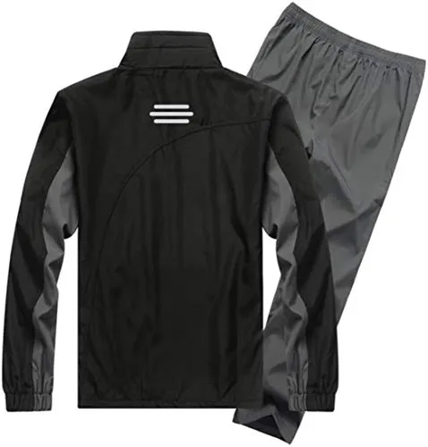 CBlue Men's Running Windbreaker Gym and Sports Tracksuit (Large, Black / Grey / Orange)