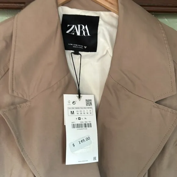 CHIC SPRING TRENCH_NWT $149! Zara Tan Double-Breasted Mixed Fabric Trench Jacket