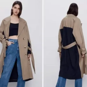 CHIC SPRING TRENCH_NWT $149! Zara Tan Double-Breasted Mixed Fabric Trench Jacket