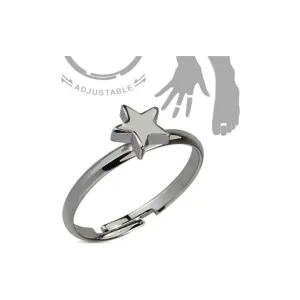 Children's Rings:  Hemitite Plated Surgical Steel Star Adjustable Rings