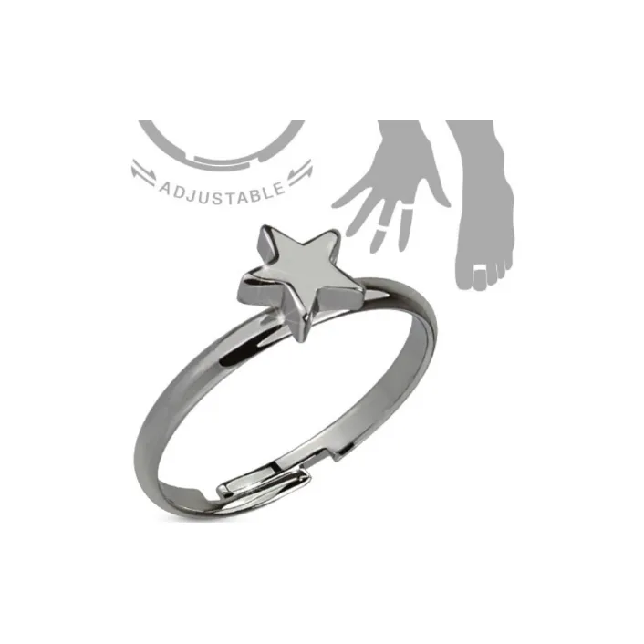 Children's Rings:  Hemitite Plated Surgical Steel Star Adjustable Rings