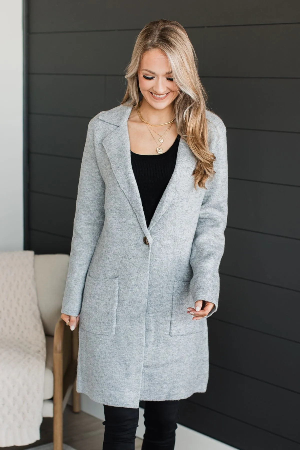 Chill With Me Knit Trench Coat- Heather Grey