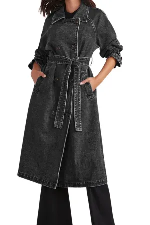 Chouyatou Women's Casual Double Breasted Long Denim Trench Coat Jean Jacket Trenchcoat with Belt Duster Coat