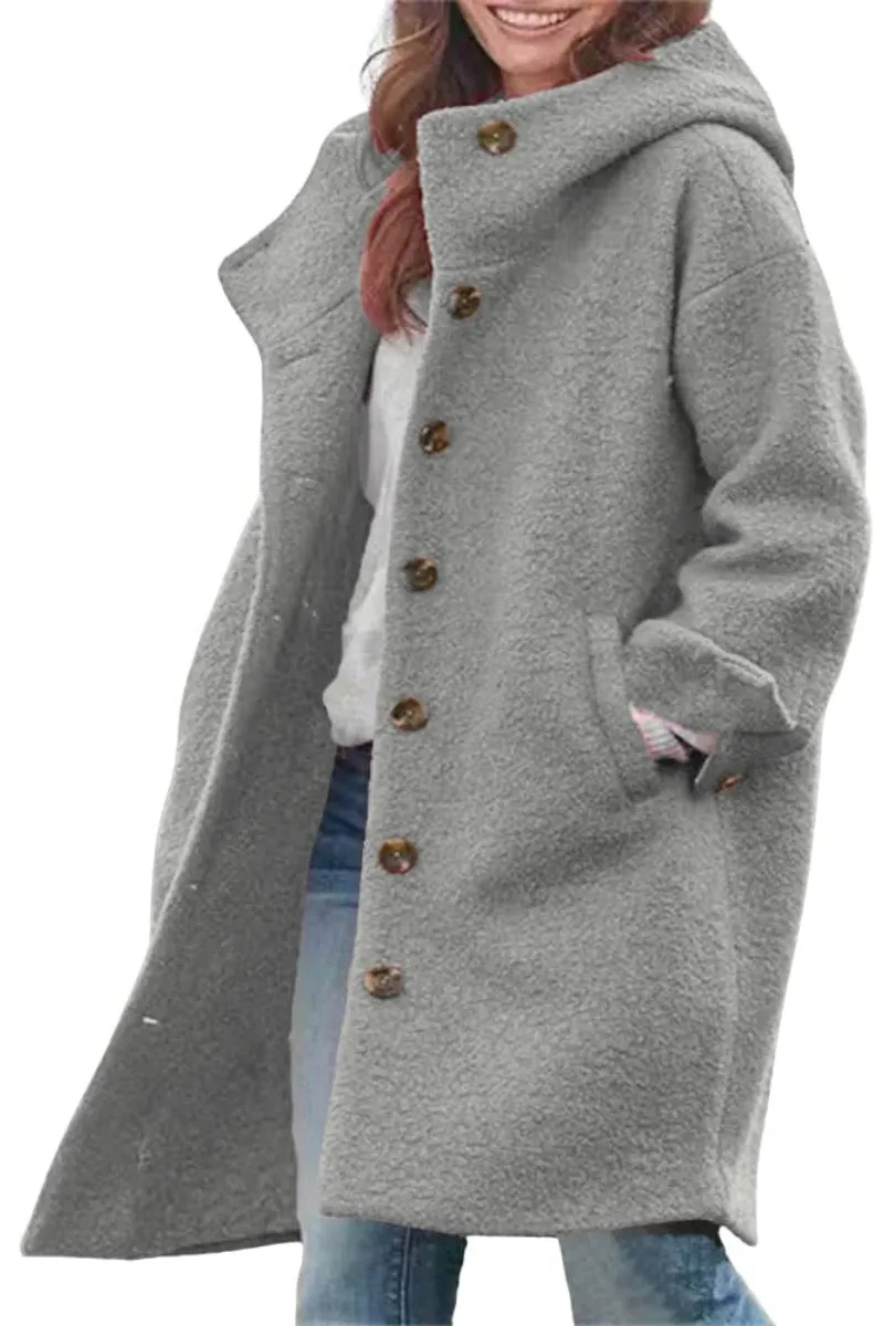 Chouyatou Women's Winter Single Breasted Long Wool Coat with Hood Casual Wool Blend Trench Coat Jacket