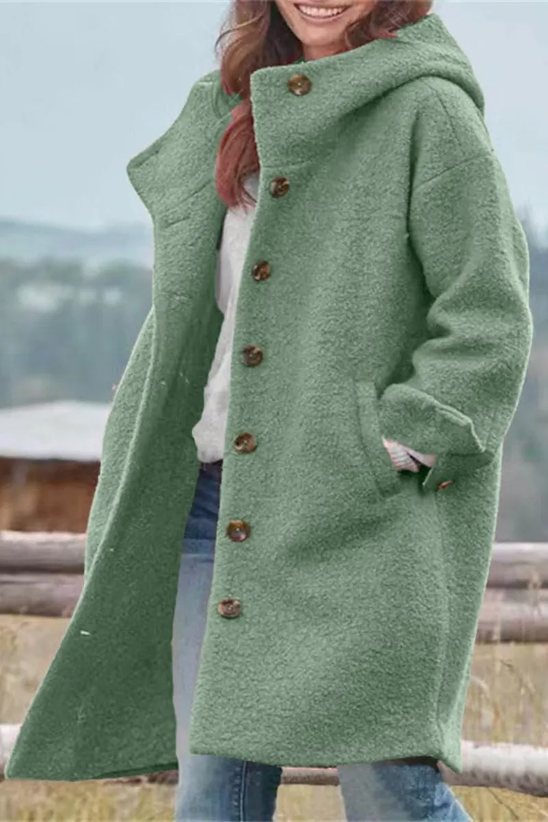 Chouyatou Women's Winter Single Breasted Long Wool Coat with Hood Casual Wool Blend Trench Coat Jacket