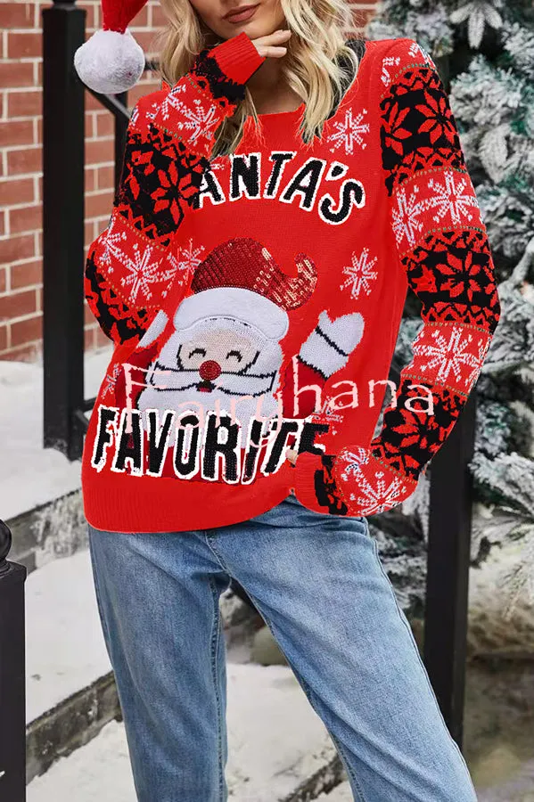 Christmas Print Crew Neck Long Sleeve Sweater