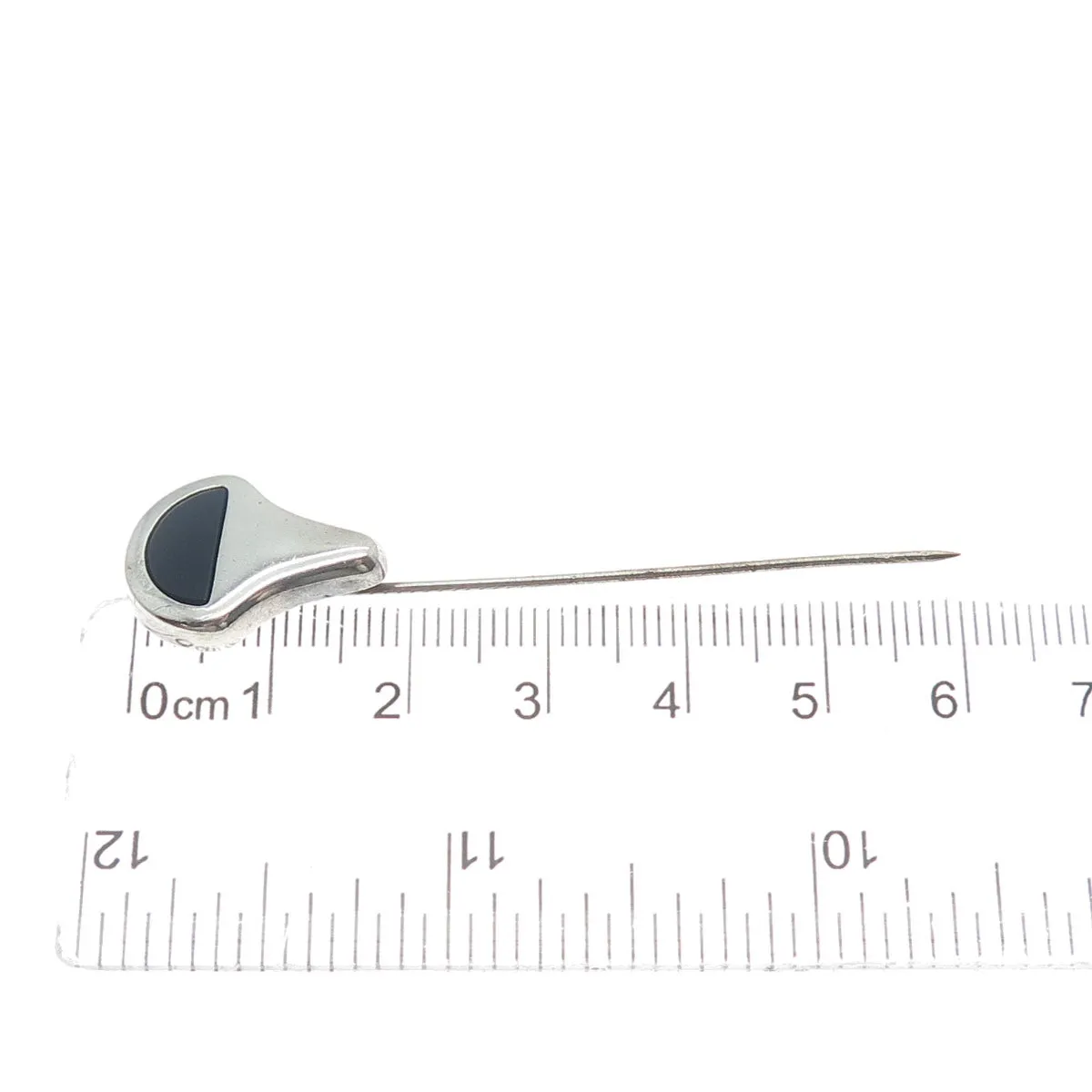 CIANI 925 Sterling Silver Vintage Real Black Onyx Gemstone Modernist Lapel Pin