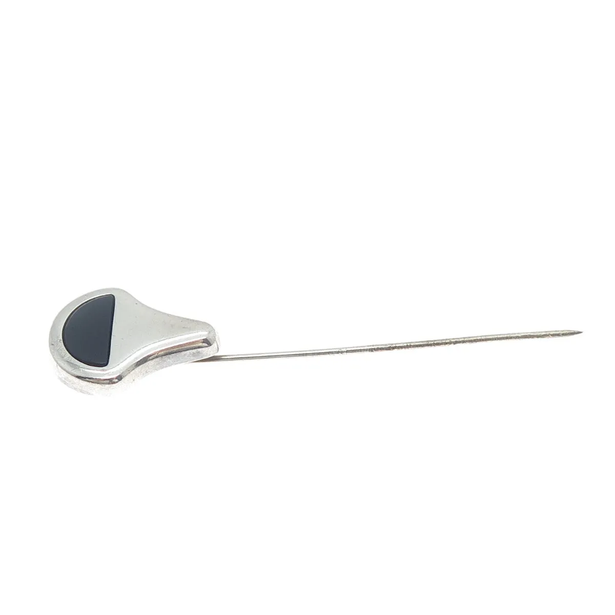 CIANI 925 Sterling Silver Vintage Real Black Onyx Gemstone Modernist Lapel Pin