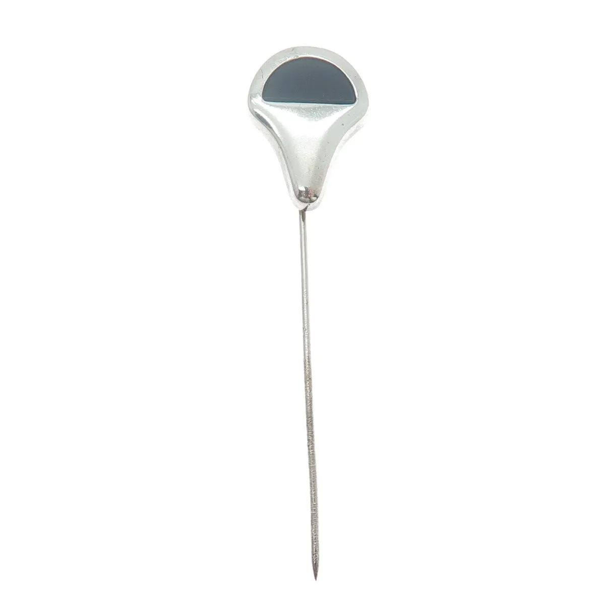 CIANI 925 Sterling Silver Vintage Real Black Onyx Gemstone Modernist Lapel Pin