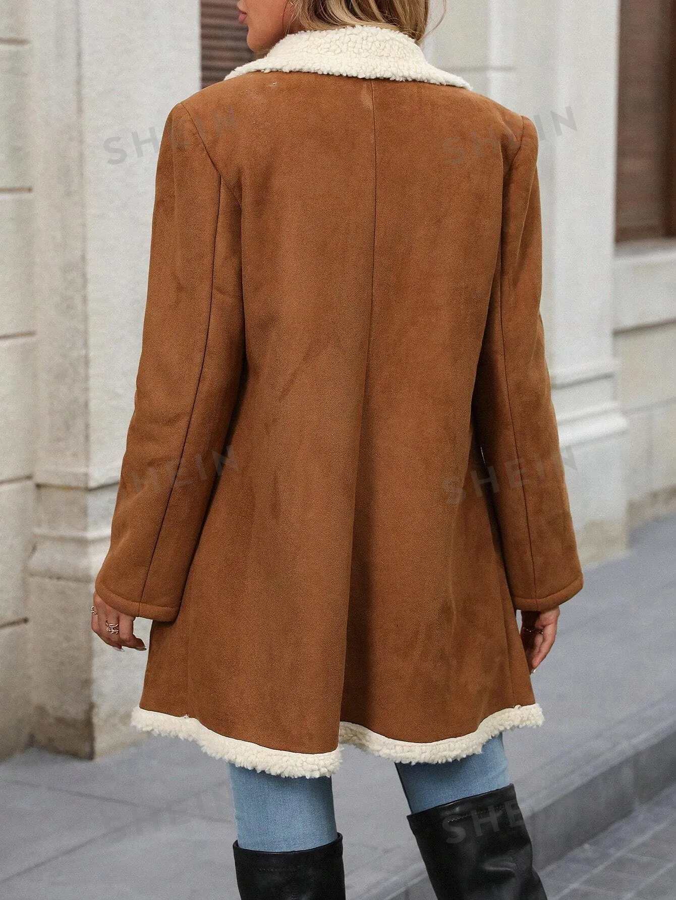 Clasi Women's Faux Fur Patchwork Front Button Simple Casual Regular Jacket