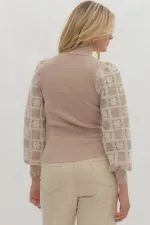 Claudia-Mock Neck Sweater With Crochet Sleeve