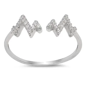 Clear CZ Heartbeat EKG Zig Zag Pointed Ring .925 Sterling Silver Band Sizes 4-10