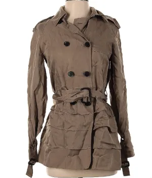 CLUB MONACO Trench Coat Womens XS Double Breasted Belted Ruffle Taupe