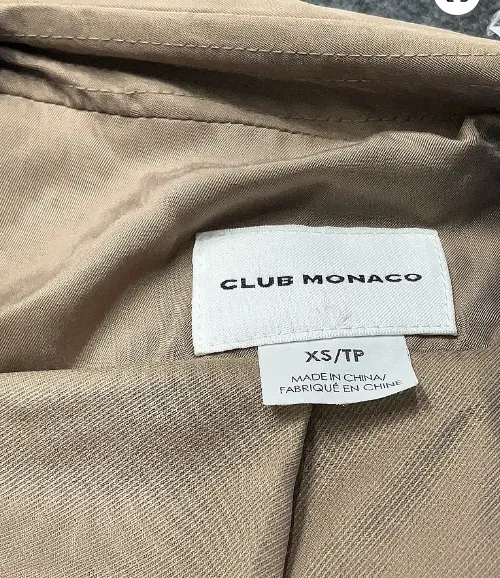CLUB MONACO Trench Coat Womens XS Double Breasted Belted Ruffle Taupe