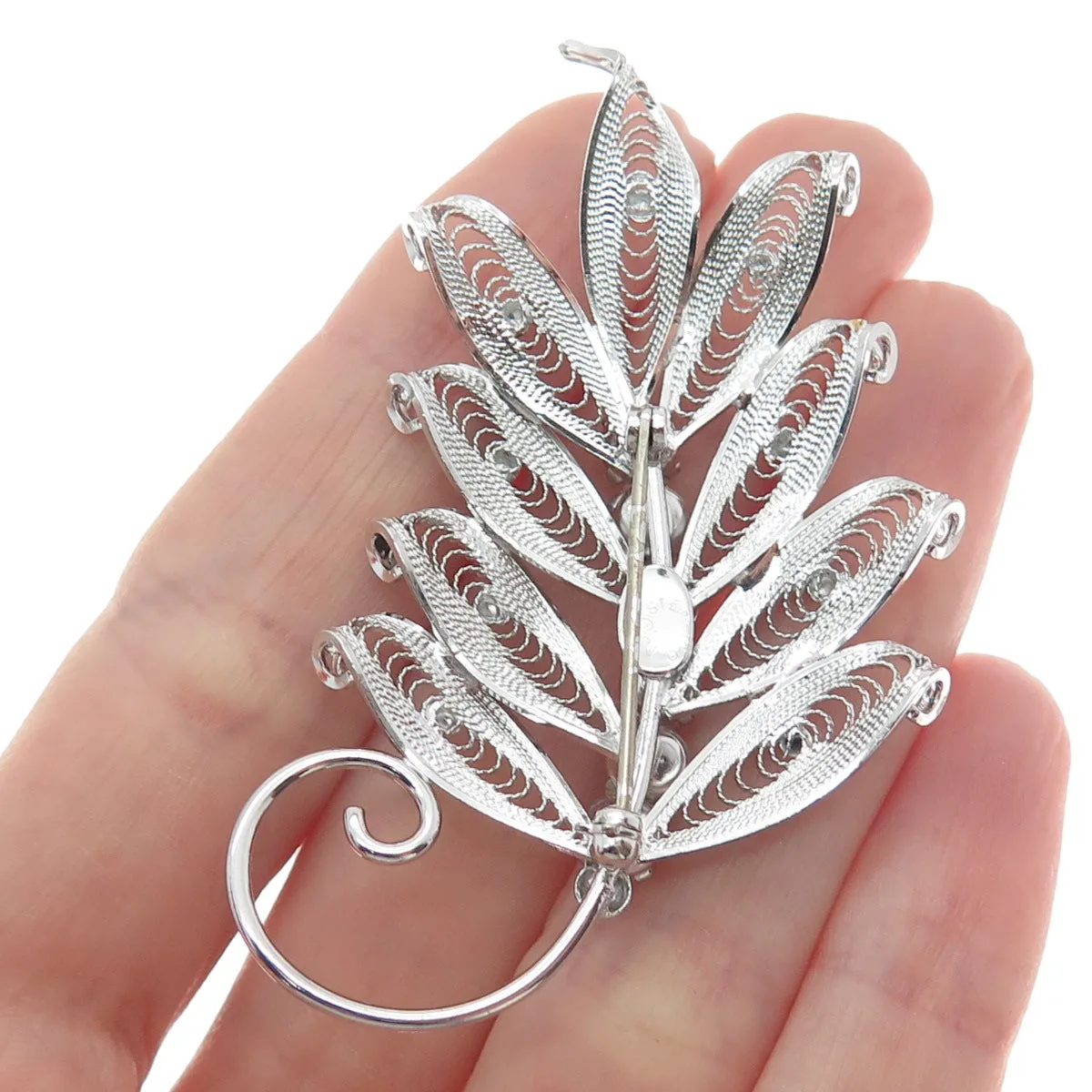 COLEMAN CO. 925 Sterling Silver Vintage Real Pearl Filigree Floral Pin Brooch