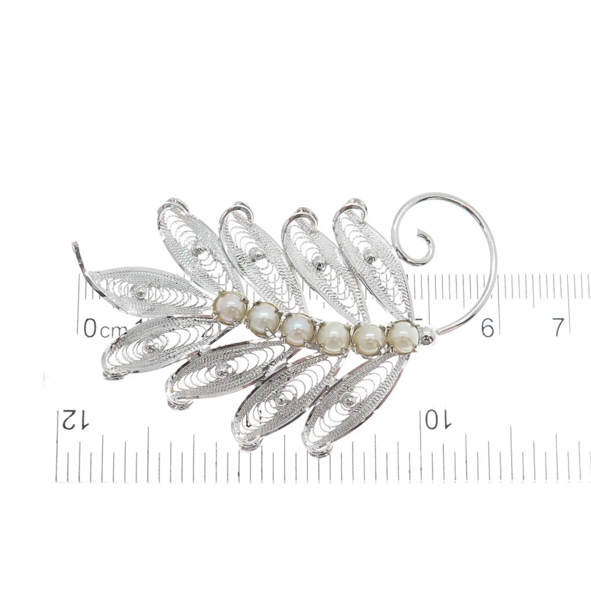 COLEMAN CO. 925 Sterling Silver Vintage Real Pearl Filigree Floral Pin Brooch