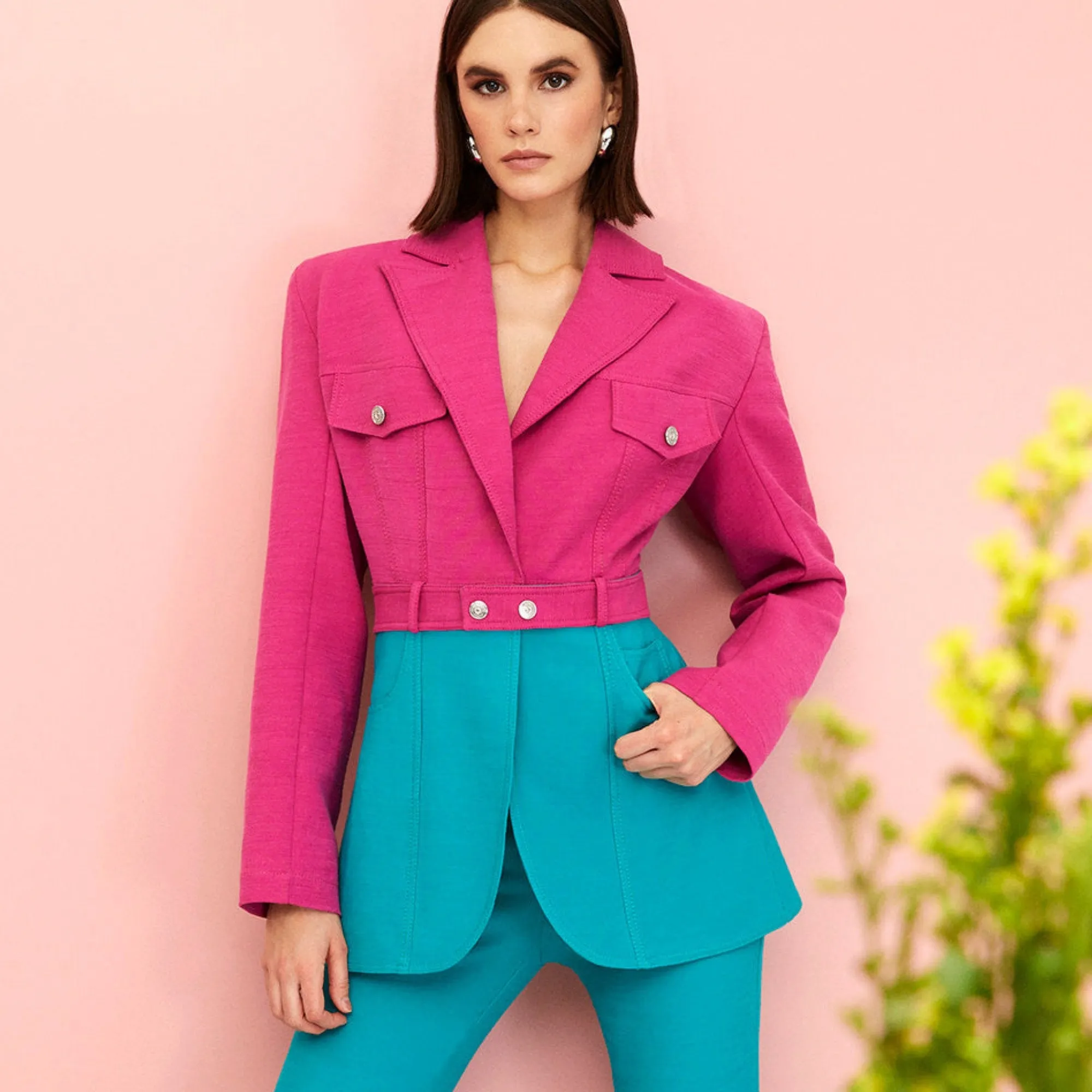 Color Block Double Breasted Jacket