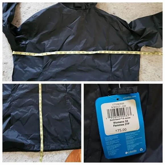 Columbia Switchback III Women's Waterproof Rain Jacket Black Plus Size 3X NEW